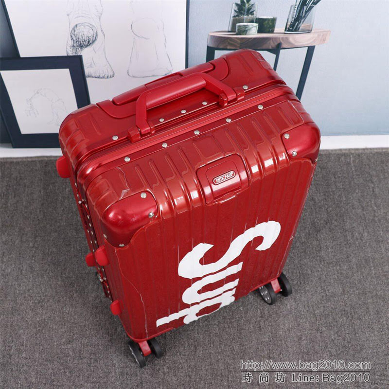 潮牌Suprmem聯名rimowa日默瓦 專櫃雙排萬向靜音飛機輪 航空7系鋁合金 拉箱/拉杆箱 20寸登機箱  xbt1153